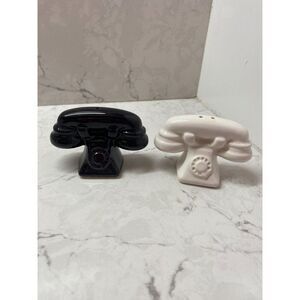 Vintage Sarsaparilla Black White Salt Pepper Shakers Art Deco Novelty Telephone